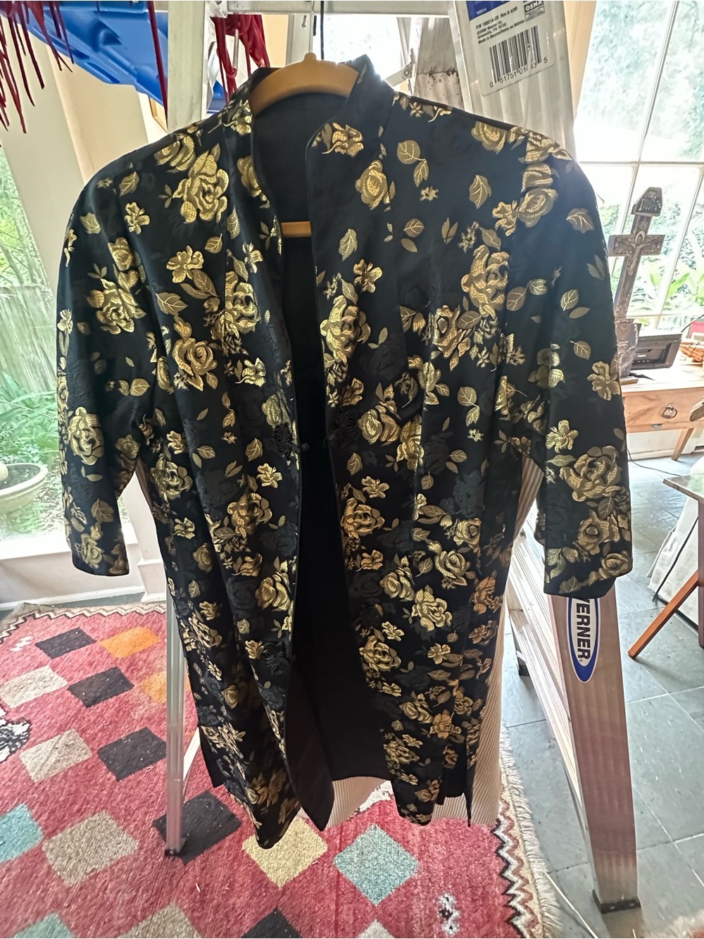 Elegant Black and Gold Floral Kimono Jacket
